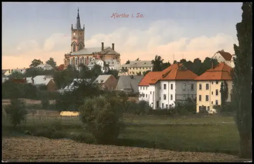 Ansichtskarte Hartha Häuser mit Kirche 1913