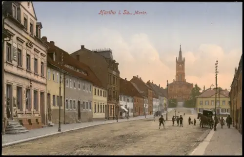 Ansichtskarte Hartha Marktplatz Kutsche Kinder 1913