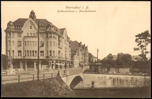 Warnsdorf Varnsdorf Böhmen Rathausstrasse u. Mandaubrücke. 1913
