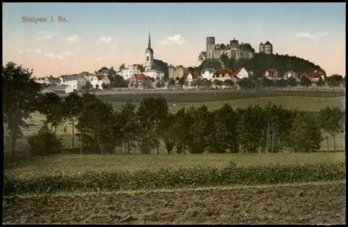 Ansichtskarte Stolpen Blick vom Feld auf die Stadt 1913