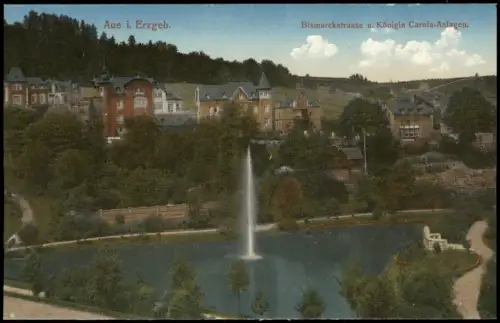 Aue (Erzgebirge) Bismarckstrasse u. Königin Carola-Anlagen. 1913