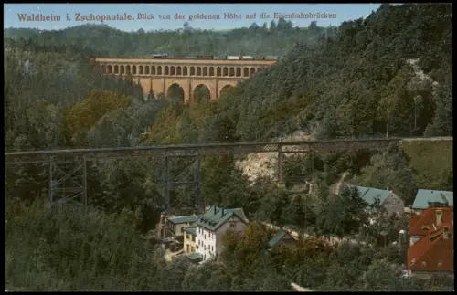 Waldheim (Sachsen) Blick von der goldenen Höhe auf die Eisenbahnbrücken 1913