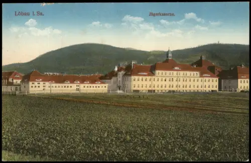 Ansichtskarte Löbau Partie an der Jägerkaserne 1914