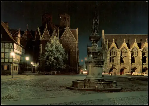 Braunschweig Nachtaufnahme Altstadtmarkt mit Rathaus und Martinikirche 1970