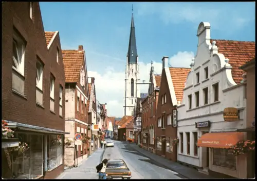 Ansichtskarte Billerbeck Langestraße, Geschäfte, Autos, Kirche 1975