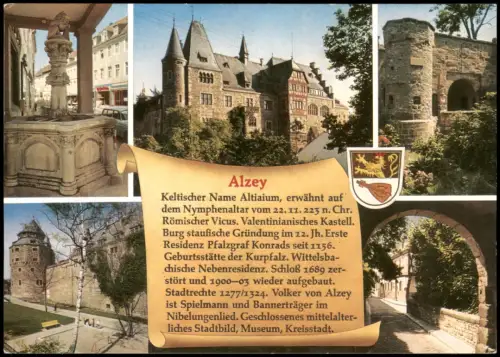 Ansichtskarte Alzey Chronik-Karte Mehrbildkarte u.a. mit Schloss 1980