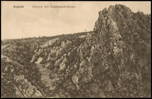 Ansichtskarte Treseburg Bodetal Harz Schurre mit Rosstrappenfelsen 1910