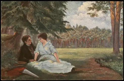 Künstlerkarte Liebespaar Ein Wort in Ehren Dänische Kunst 1910