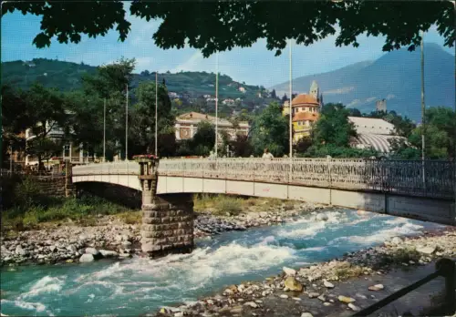 Cartolina Meran Merano Passeirpromenade mit Brücke über die Passer 1977
