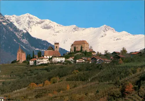 Cartolina Schenna Schönna Scena Panorama mit Schloss und Mausoleum 1980