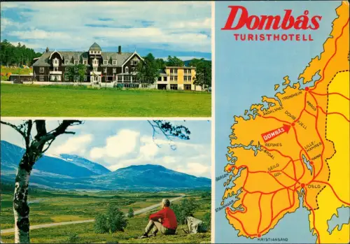 Dombaas Dombås Dombås Turisthotell und Landkarte Südnorwegen 1970