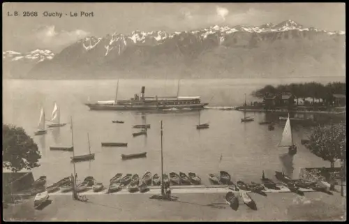 Ansichtskarte Ouchy-Lausanne Panorama-Ansicht Le Port, Hafen mit Schiff 1910