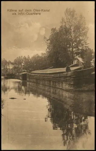 1. WK Soldatenleben Kähne auf dem Olse-Kanalals Inftr.-Quartiere 1915