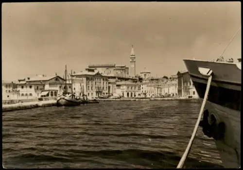 Postcard Piran Pirano Stadt Hafen Fotokarte 1956