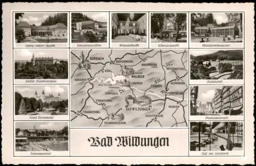 Ansichtskarte Bad Wildungen MB Ortsansichten und Umgebungs-Landkarte 1960