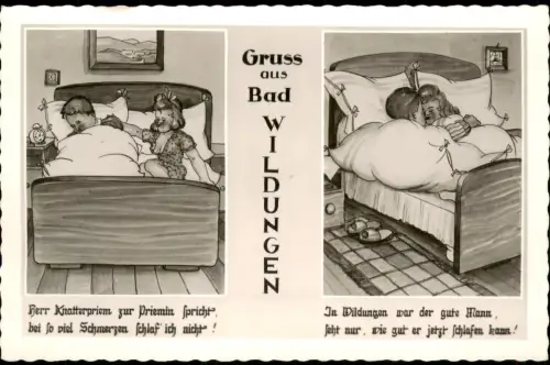 Ansichtskarte Bad Wildungen Scherzkarte "Bett-Geschichten" 1960