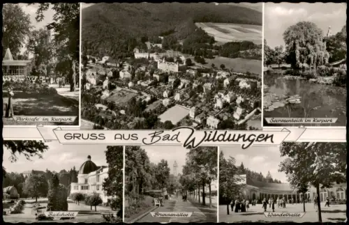 Bad Wildungen Mehrbild  mit Luftaufnahme, Parkcafé, Seerosen-Teich uvm. 1959