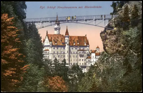 Ansichtskarte Schwangau Kgl. Schloß Neuschwanstein mit Marienbrücke 1914