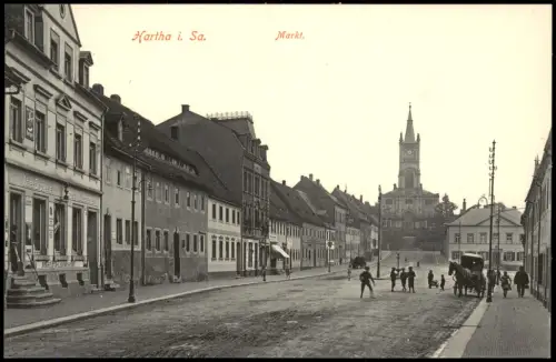 Ansichtskarte Hartha Marktplatz Adler Drogerie Kutsche 1913