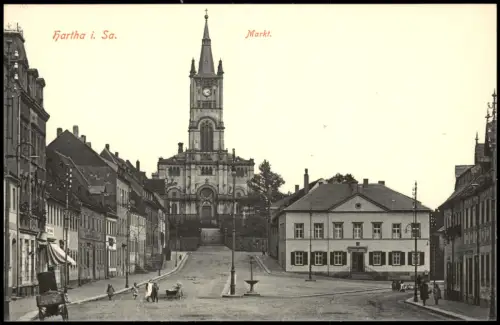 Ansichtskarte Hartha Marktplatz - Geschäfte 1913