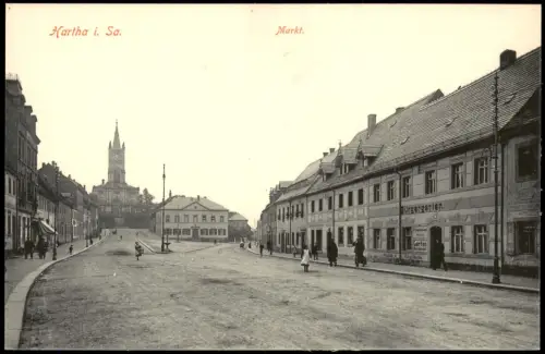 Ansichtskarte Hartha Markt. Gasthaus Bürgergarten Kegelbahn 1913