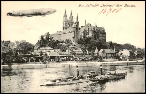 Ansichtskarte Meißen Das Luftschiff Sachsen Zeppelin Dampfer 1913