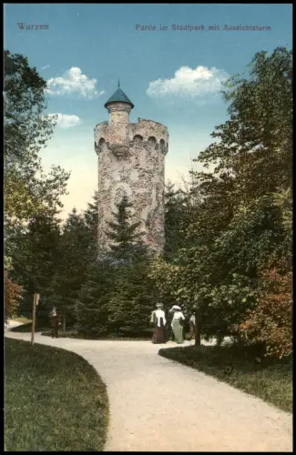 Ansichtskarte Wurzen Partie im Stadtpark mit Aussichtsturm 1913