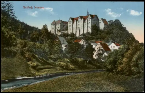 Ansichtskarte Nossen Flusspartie am Schloß 1913