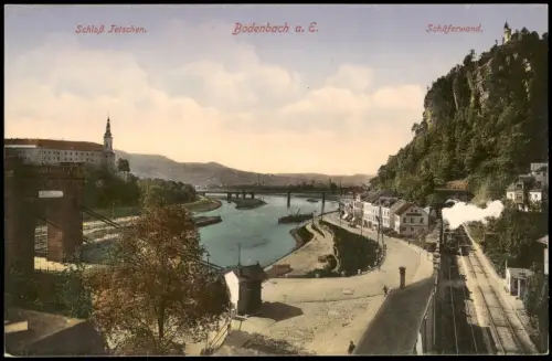 Postcard Tetschen-Bodenbach Decín Schloß Schäferwand Brücke 