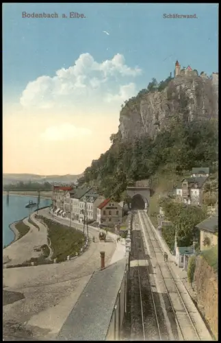 Postcard Tetschen-Bodenbach Decín Schäferwand Bahnstation Straße 1913
