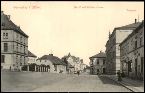 Postcard Warnsdorf Varnsdorf Markt und Rathausstrasse 1913