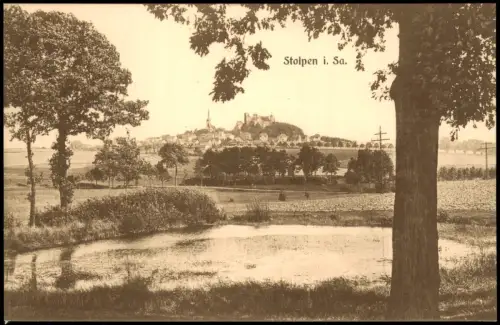 Ansichtskarte Stolpen Blick über den Teich auf den Burgberg 1909