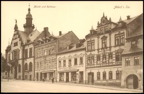 Ansichtskarte Adorf (Vogtland) Markt Buchdruckerei Geilsdorf Rathaus 1913