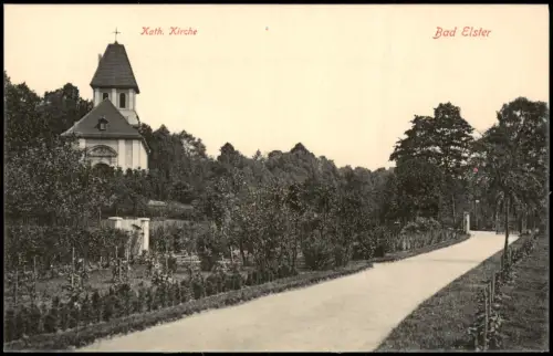 Ansichtskarte Bad Elster Partie an der Kath. Kirche 1913