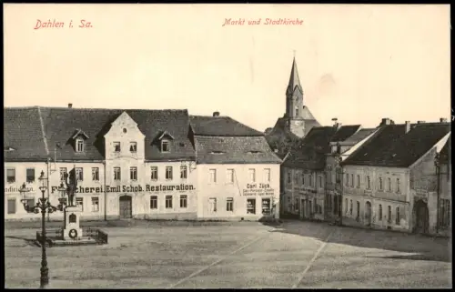 Ansichtskarte Dahlen Markt und Stadtkirche Restauration 1913
