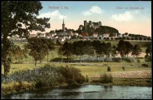 Ansichtskarte Stolpen Blick vom Teich auf die Stadt 1913