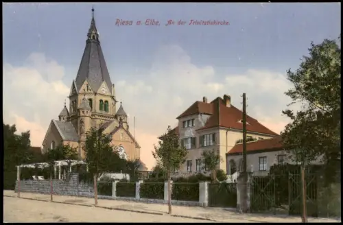 Ansichtskarte Riesa Trinitatiskirche Stadthaus 1913