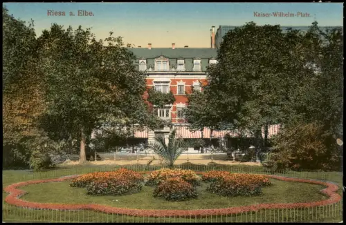Ansichtskarte Riesa Kaiser-Wilhelm-Platz Teilansicht Palme 1912
