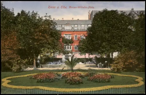 Ansichtskarte Riesa Kaiser-Wilhelm-Platz Teilansicht Palme 1912