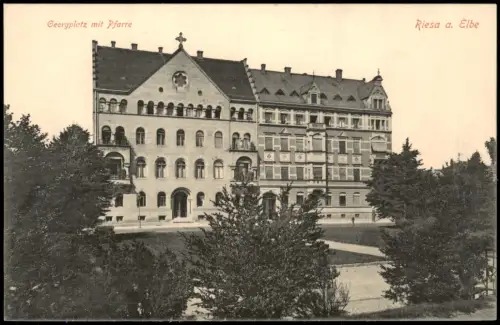 Ansichtskarte Riesa Georgplatz mit Pfarre 1913