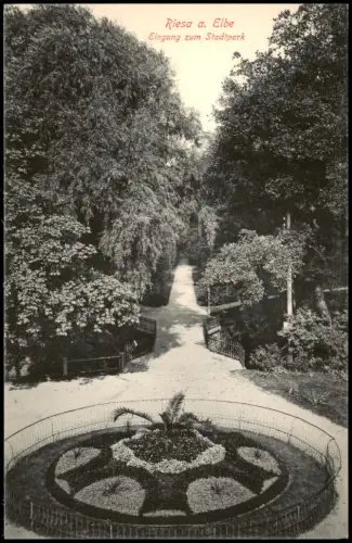 Ansichtskarte Riesa Eingang zum Stadtpark 1913
