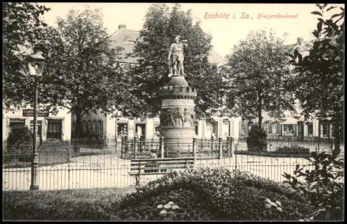 Ansichtskarte Rochlitz Kriegerdenkmal, Geschäfte 1913