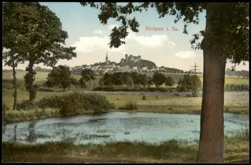 Ansichtskarte Stolpen Teich Fernblick auf die Stadt 1913