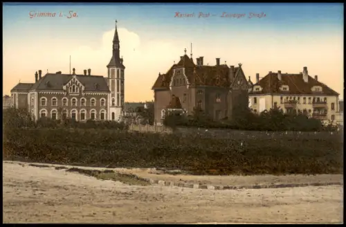Ansichtskarte Grimma Kaiserl. Post Leipziger Straße 1912