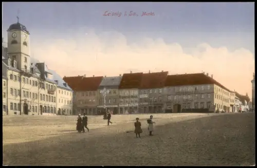 Ansichtskarte Leisnig Marktplatz Geschäfte 1914