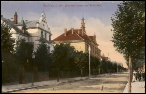 Ansichtskarte Rochlitz Bismarckstrasse und Realschule. 1914