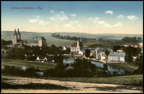 Ansichtskarte Rochlitz Stadt und weg am Stadtrand 1914