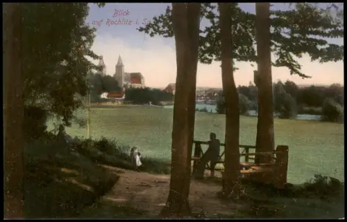 Ansichtskarte Rochlitz Parkbank an der Stadt 1914