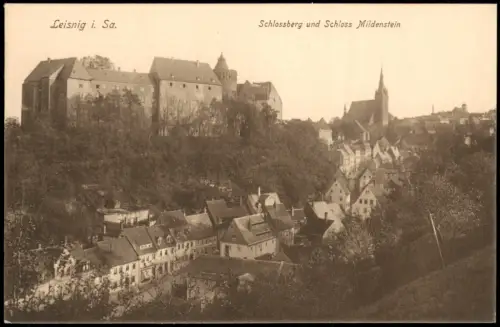 Ansichtskarte Leisnig Schlossberg und Schloss Mildenstein 1914