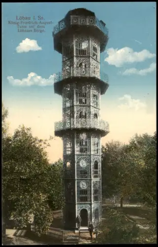 Ansichtskarte Löbau Männer vor König-Friedrich-August-Turm 1914